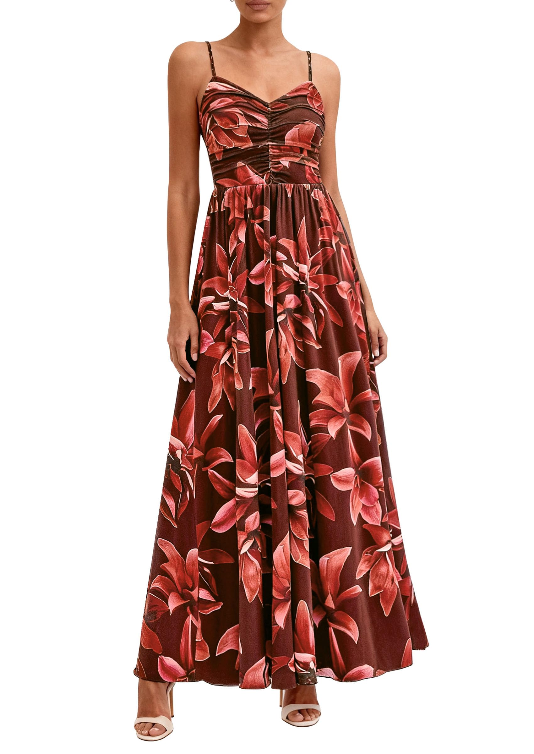 PRETTYGARDEN Women Summer Floral Maxi Dress Spirng Spaghetti Strap Mesh Boho Sundress Party Beach Vacation Long Dresses