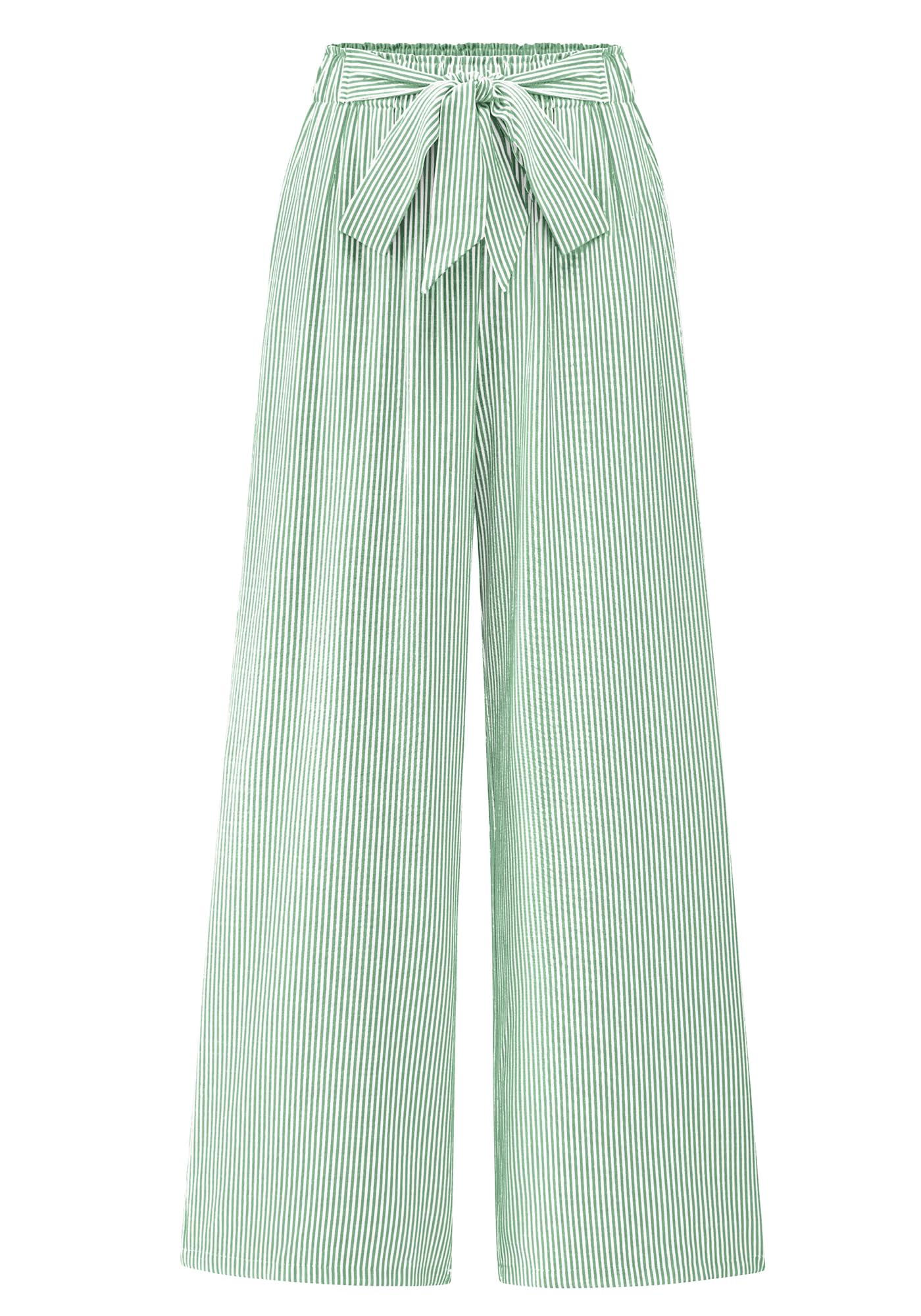 BTFBM Pants for Women Spring Clothes Striped High Waist Tie Knot Dressy Casual Wide Leg Palazzo Work Trousers Pants