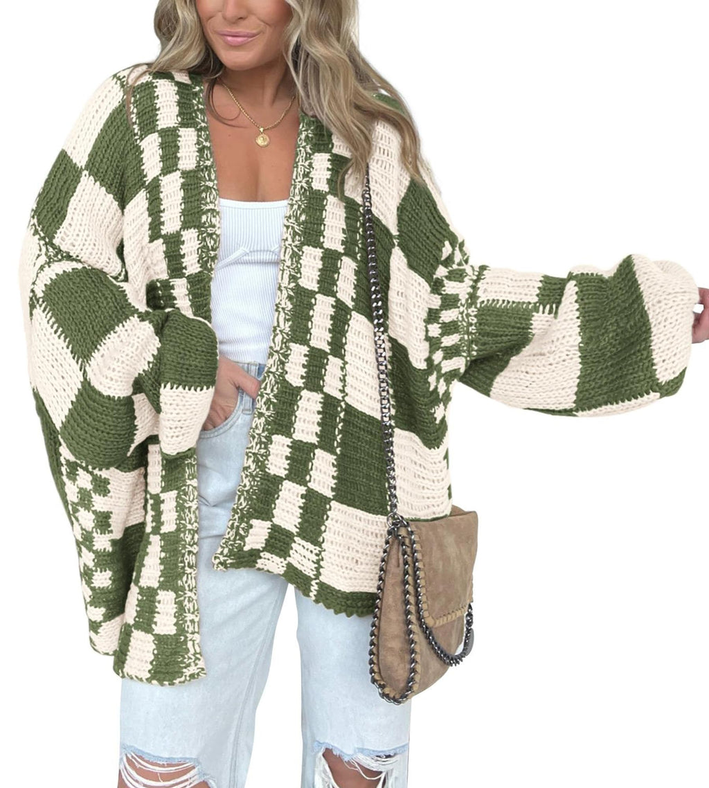BTFBM Casual Cardigan Sweater for Women Fall Long Sleeve Sweaters Fall Outfits, Loose Fit,Solid,Open Front Chunky Knit Sweaters,Chunky Cardigan Sweaters For Women,Checkered Outwear Coat