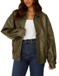 PRETTYGARDEN Women's Faux Leather Motorcycle Jacket Trendy Fall Spring Clothes Oversized Zip Up Winter Coat Outerwear