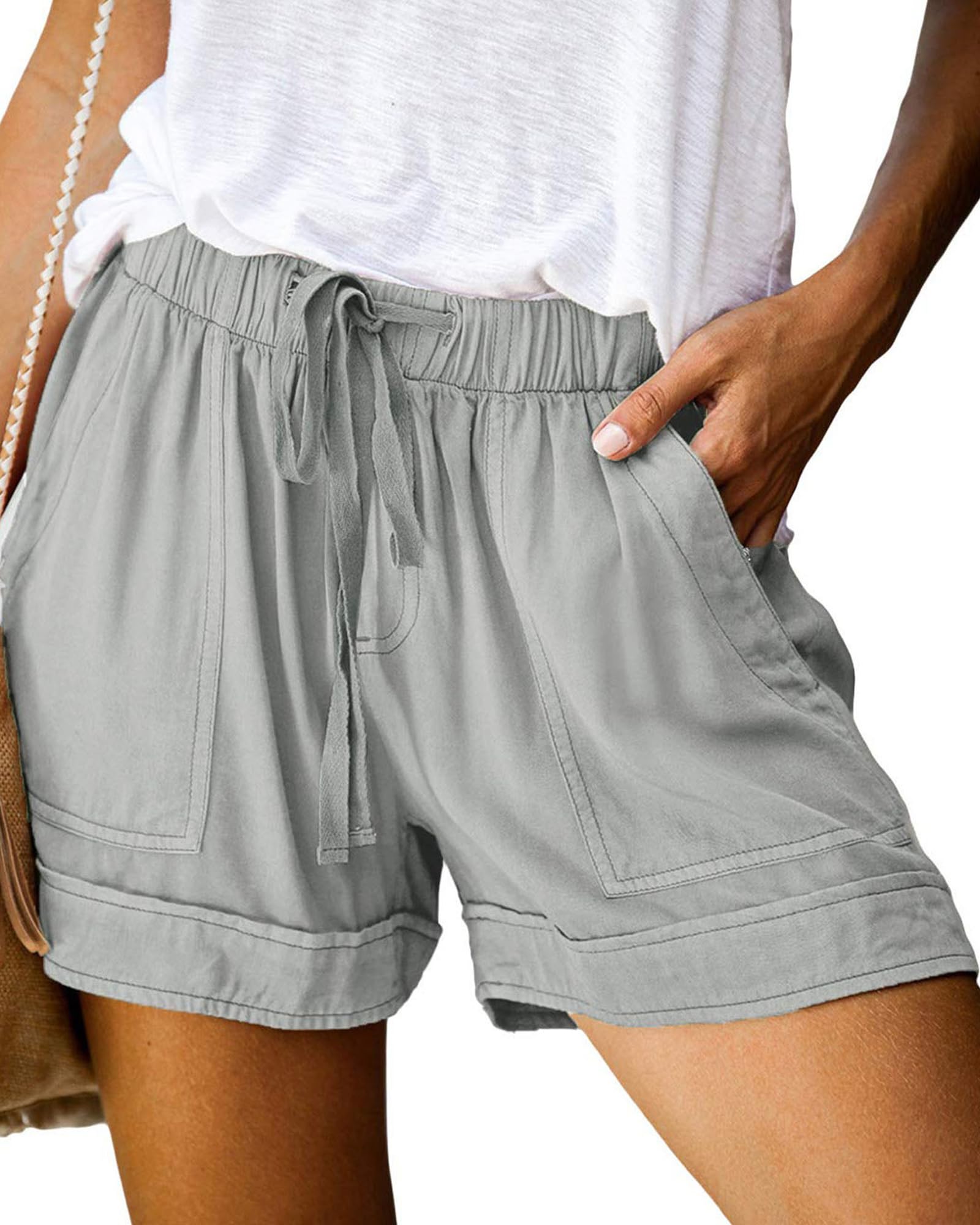 FreshPretty Spring Shorts for Women Summer Casual Elastic Waist Drawstring Lightweight Beach Lounge Short Pants Pockets