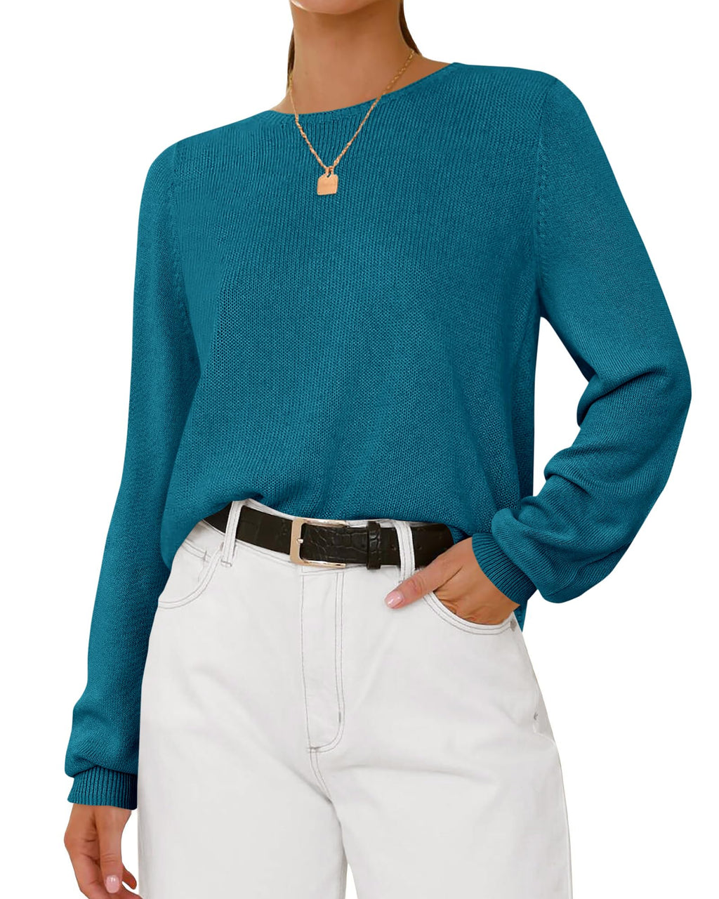 BTFBM Womens Long Sleeve Crew Neck Sweaters Spring Casual Classic Soft Loose Fit Basic Pullover Jumper Knit Top