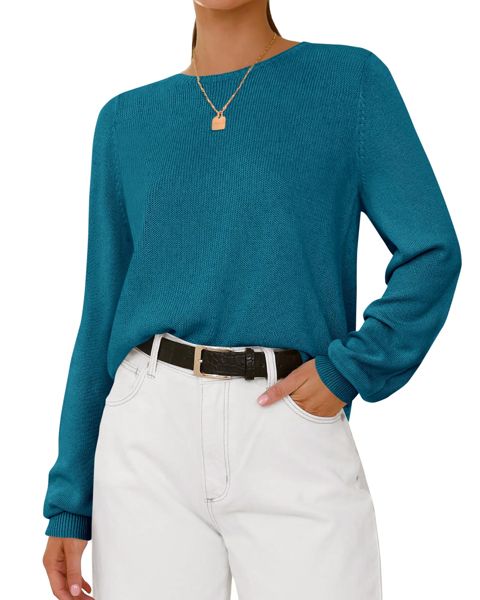 BTFBM Womens Long Sleeve Crew Neck Sweaters Spring Casual Classic Soft Loose Fit Basic Pullover Jumper Knit Top