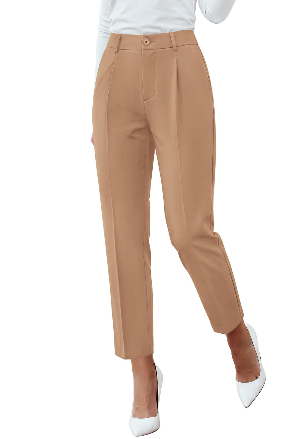 BTFBM Dress Pants Women Work Business Office Ankle Trousers Pockets Straight Leg Pleated Womens Slacks,Tapered Trousers for Work Office,Elastic Back High Waist,Fall Business Casual Outfits