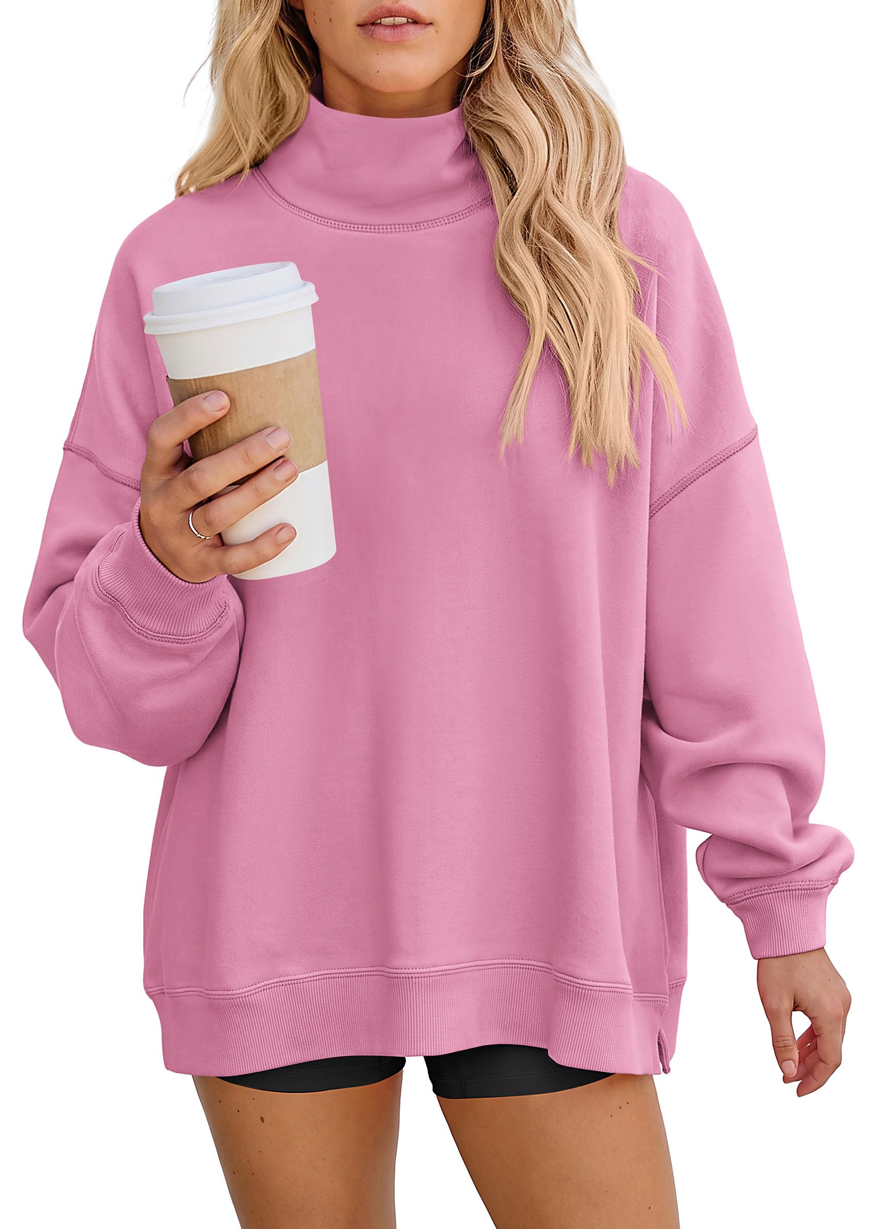 PRETTYGARDEN Womens Mock Neck Sweatshirt Oversized Pullover Loose Fit,Side Pockets,Long Sleeve Drop Shoulder Tops,Casual Lounge Work Travel Airport Outfits,Fall Fashion Winter Clothes