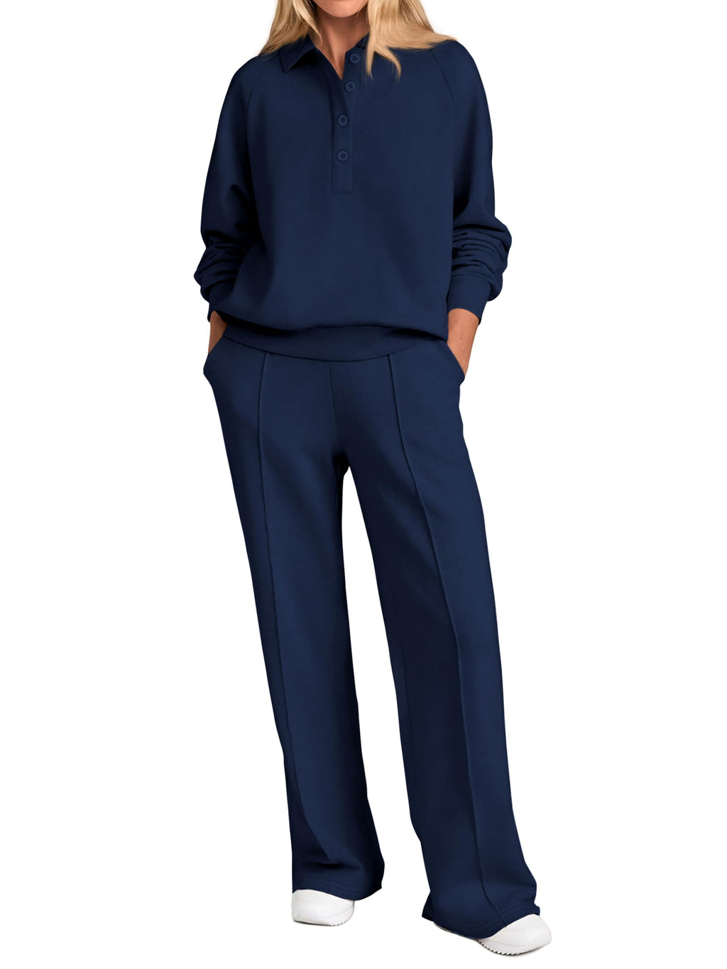 PRETTYGARDEN Women Fall 2 Piece Outfits Sweatsuits Lounge Sets Quarter Button Long Sleeve Sweatshirt, Wide Leg Sweat Pants, Casual 2 Piece Sets Tracksuit, Airport Travel Outfits for Women