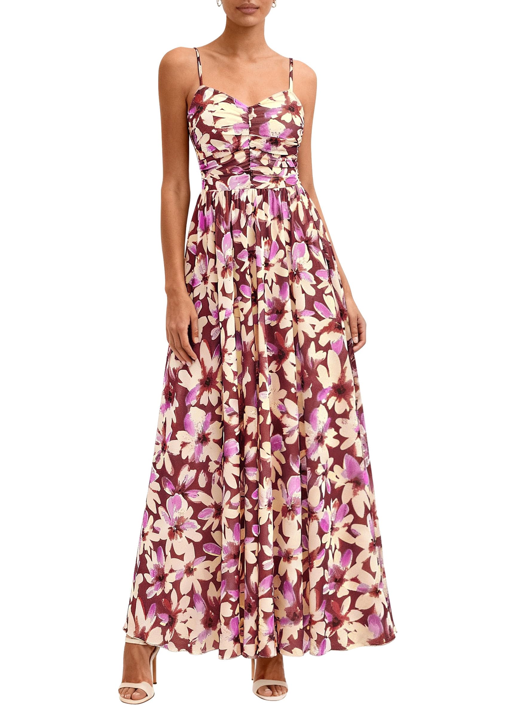PRETTYGARDEN Women Summer Floral Maxi Dress Spirng Spaghetti Strap Mesh Boho Sundress Party Beach Vacation Long Dresses