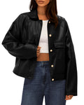 FreshPretty Leather Jacket Women Fall Clothes Long Sleeve Button Down Winter Coats Oversized Motorcycle Outwear
