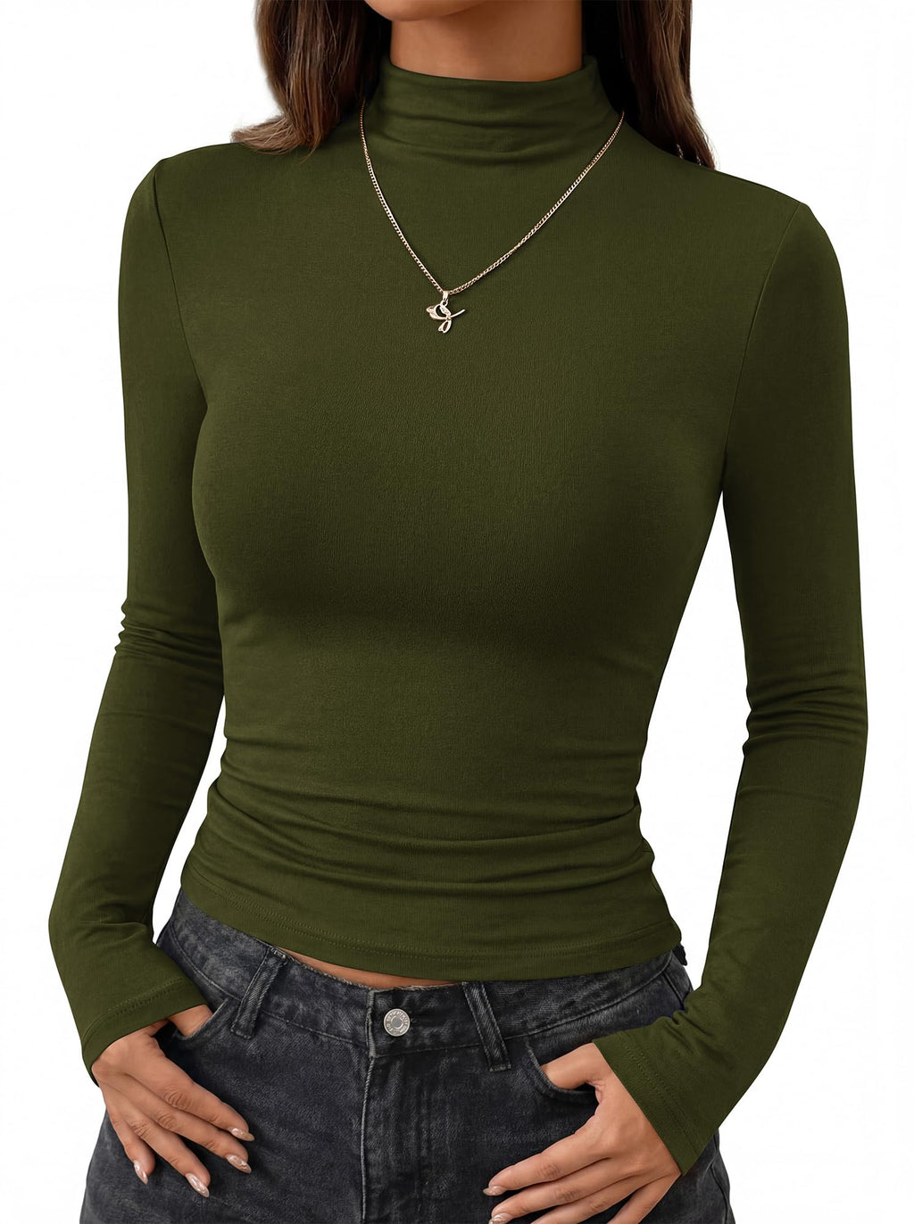 BTFBM Mock Tops for Women Fitted Long Sleeve Shirts Fall Fashion Clothing Thermal Layering Undershirts Going Out Outfits