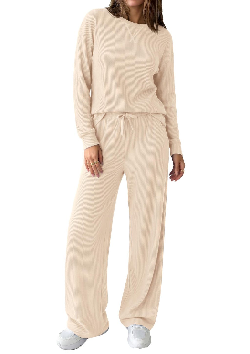 PRETTYGARDEN Sweatsuits Women 2 Piece Airport Travel Outfits | Ribbed Knit Lounge Sets, Casual Athleisure Wear, Matching Long Sleeve Shirts & Wide Leg Pants Pockets, Fall Winter Clothes