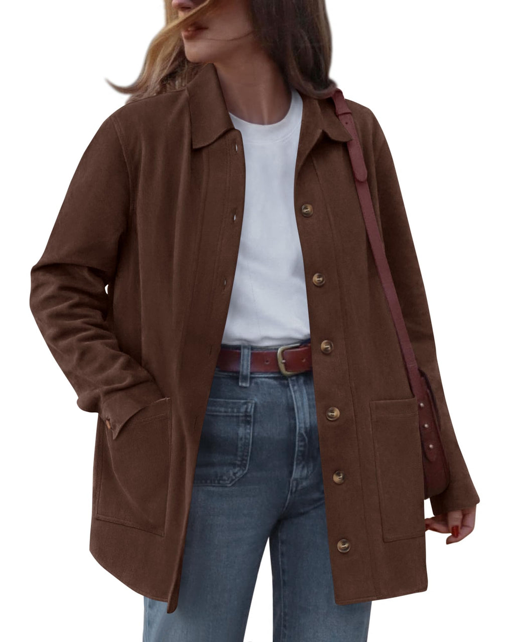 BTFBM Faux Suede Jacket Women Fall Fashion Leather Jackets Long Sleeve Button Down Winter Coats Shackets Outerwear