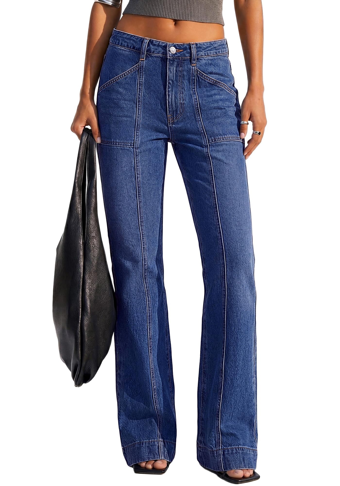 BTFBM Straight Leg Jeans for Women Stretchy Curve Appeal Pants Front Seam, Little Flare Bootcut Jean, High Waisted Denim Pockets, Travel Airport Outfits, Trendy Fall Fashion Clothing