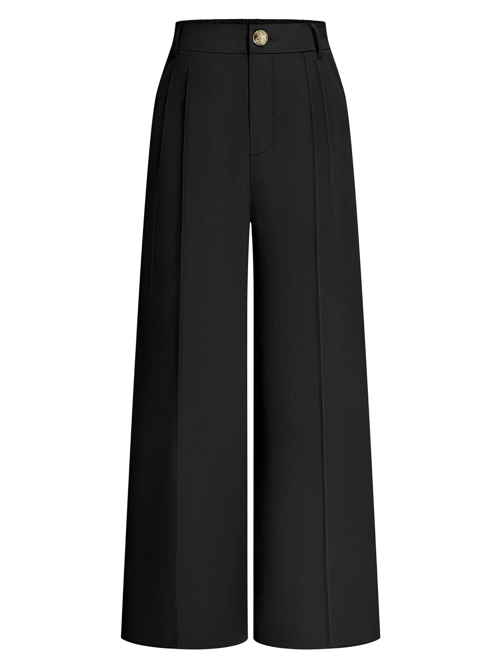 FreshPretty Fall Wide Leg Pants Woman Flowy High Waisted Slacks with Pockets, Comfy Palazzo, Business Casual Outfits, Work Clothes, Teacher Trousers Dressy, Zip Up, Button Closure, Elastic Back