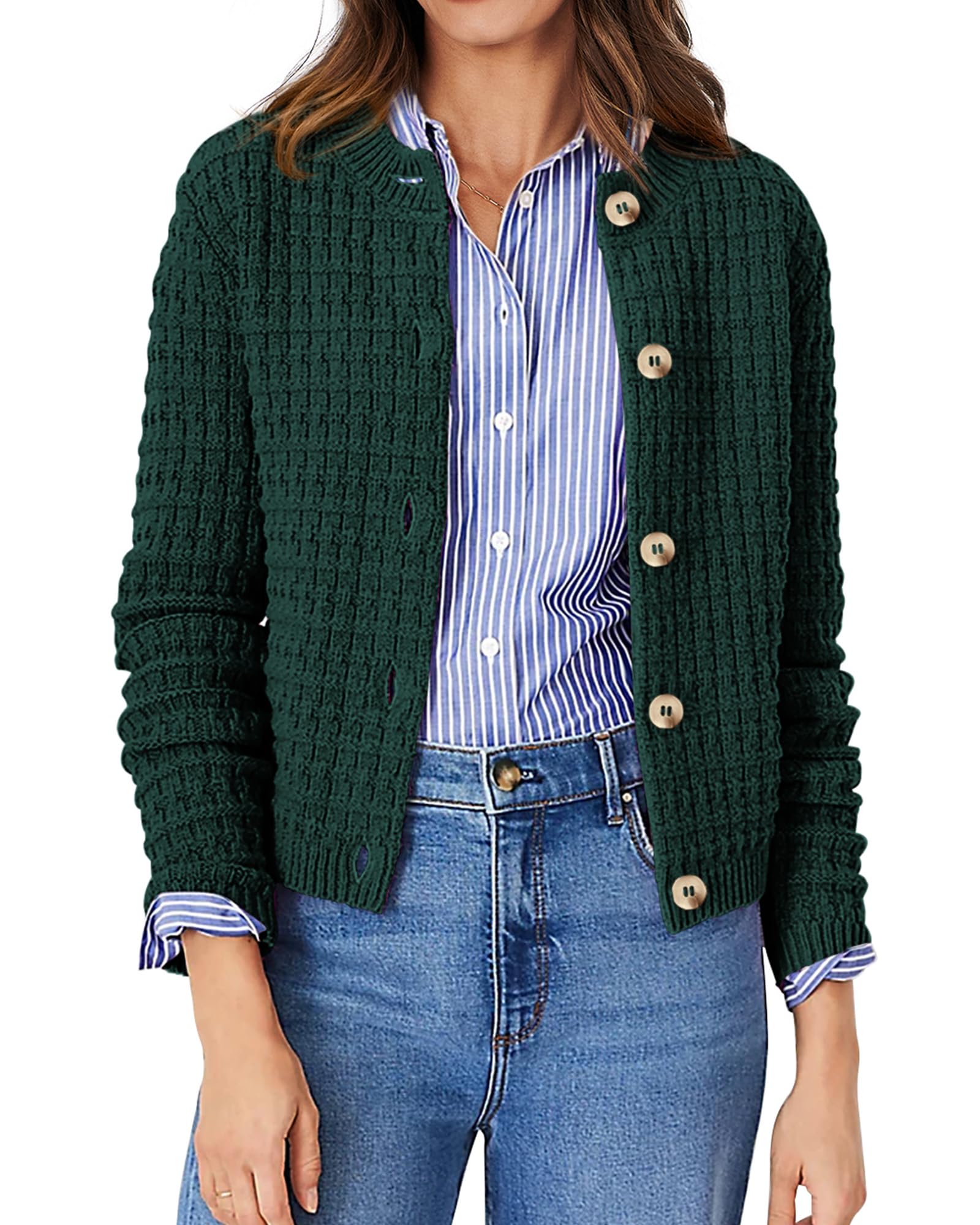 PRETTYGARDEN Women's Knit Cardigan Sweaters Casual Long Sleeve Open Front Button Down Trendy Jackets Outerwear