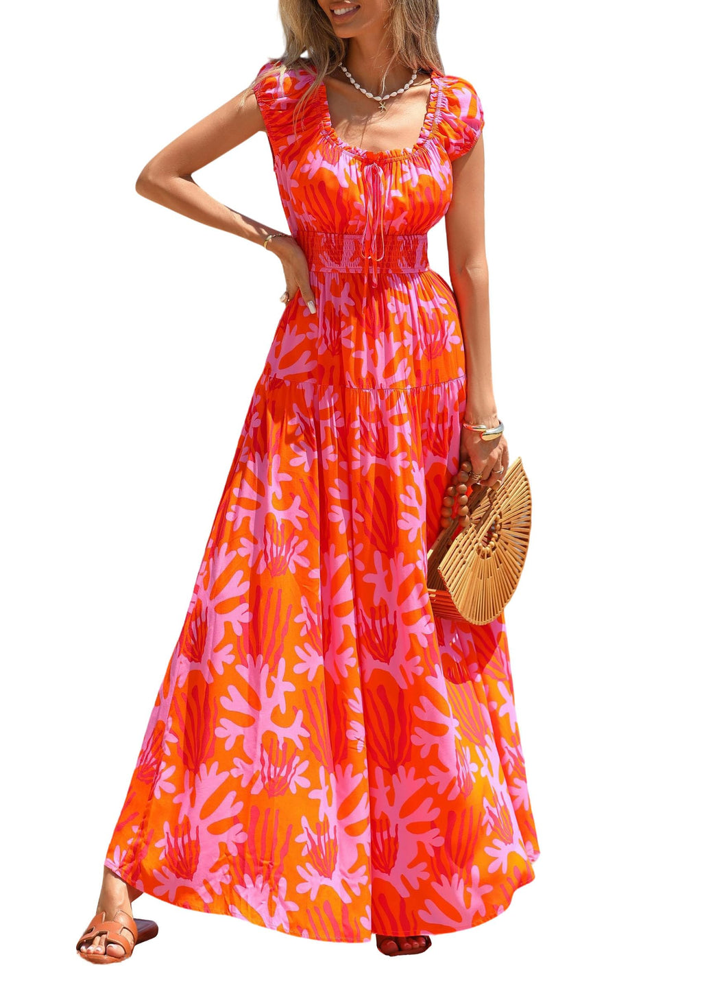 PRETTYGARDEN Boho Maxi Dresses for Women  Summer Floral Wedding Guest Dress Resort Wear Spring Long Flowy Beach Sundress