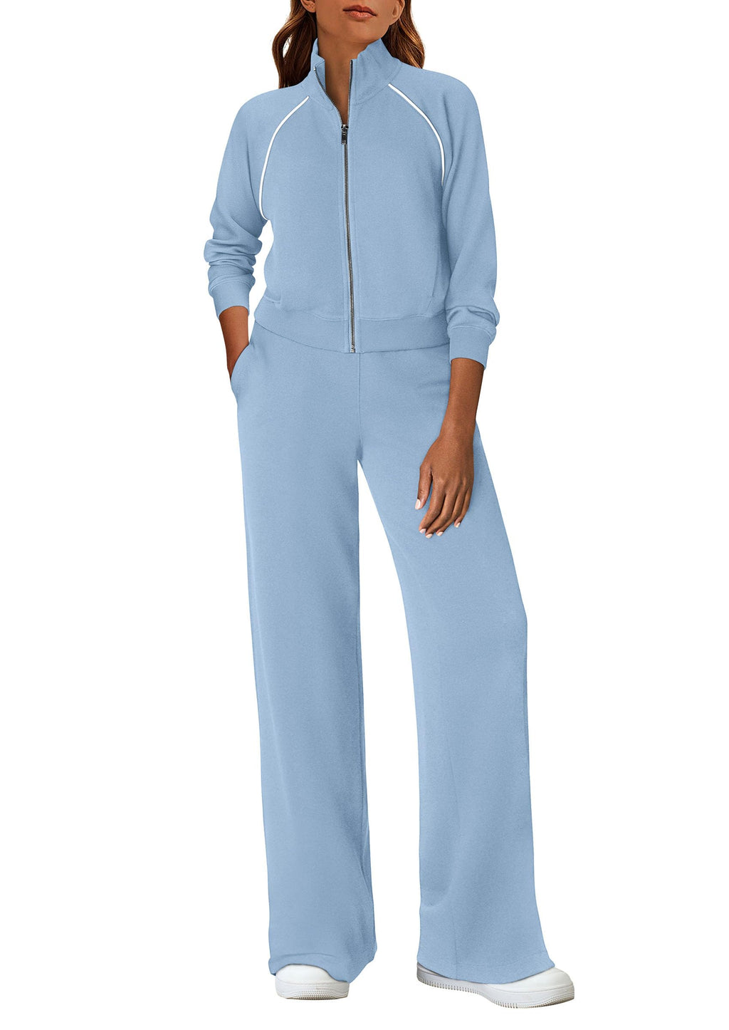 PRETTYGARDEN Womens 2 Piece Outfits Sweatsuits Fall Full Zip Sweatshirts Workout Pants Matching Lounge Sets Tracksuits