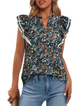 FreshPretty Womens Tops Dressy Casual Spring Summer Shirts Boho Floral V Neck Ruffle Cap Sleeve Business Work Blouses