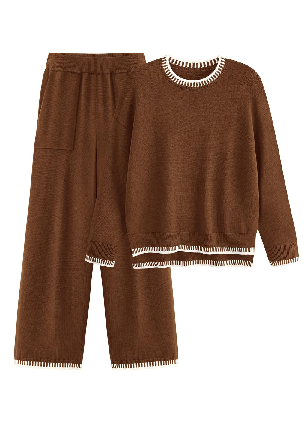 PRETTYGARDEN Women's 2 Piece Knit Sweater Outfit Casual Long Sleeve Pullover Wide Leg Pants Tracksuit Loungewear Set