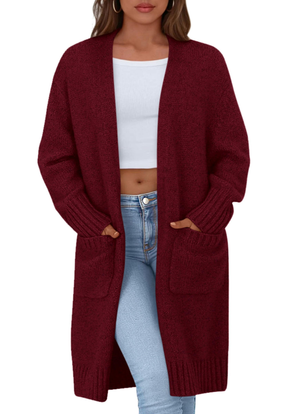 PRETTYGARDEN Fall Long Sleeve Cardigan Sweaters for Women Trendy Winter Open Front Loose Knitted Cardigans with Pockets