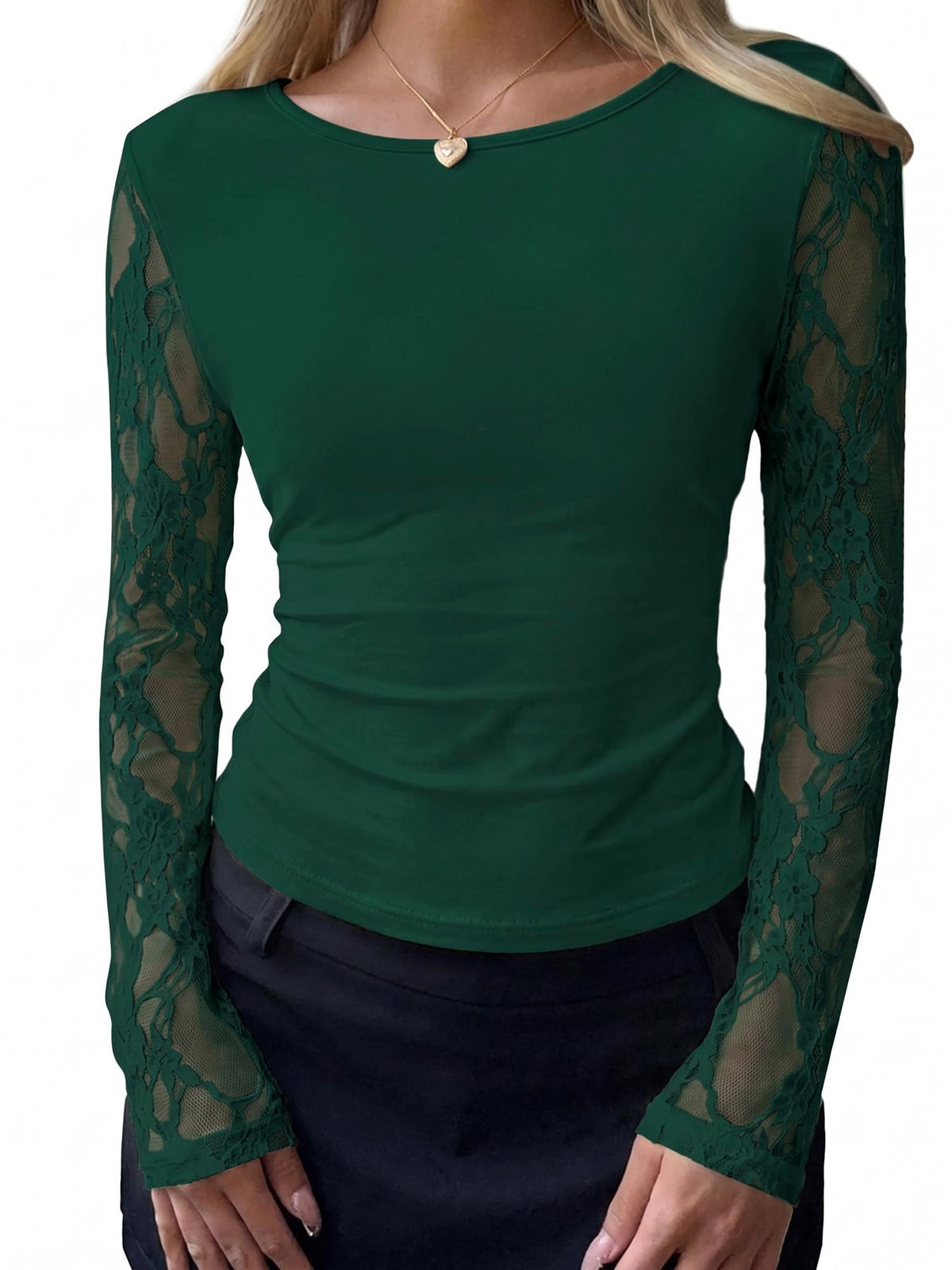 BTFBM Fall Tops for Women Sheer Lace Long Sleeve Top Slim Fit Blouses Crew Neck, Lightweight Basic Tees, See Through Layering Top, Sexy Fashion Clothing, Party Club Date Night Going Out Outfits