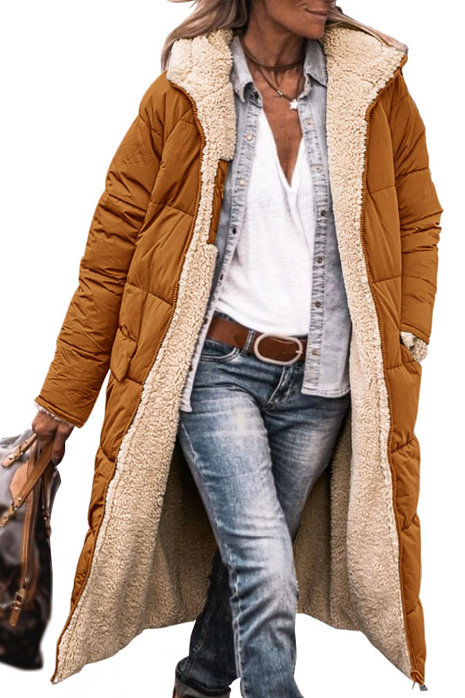 PRETTYGARDEN Women's Winter Fashion Clothes Oversized Shearling Fleece Long Coats Jackets