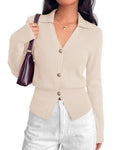 BTFBM Women Long Sleeve Lightweight Cardigans Knitted Button Down Shirts Lapel V Neck, Cropped Sweaters, Slim Fit, Ribbed, Y2K Going Out Tops, Business Casual Outfits, Spring, Fall, Winter Layering