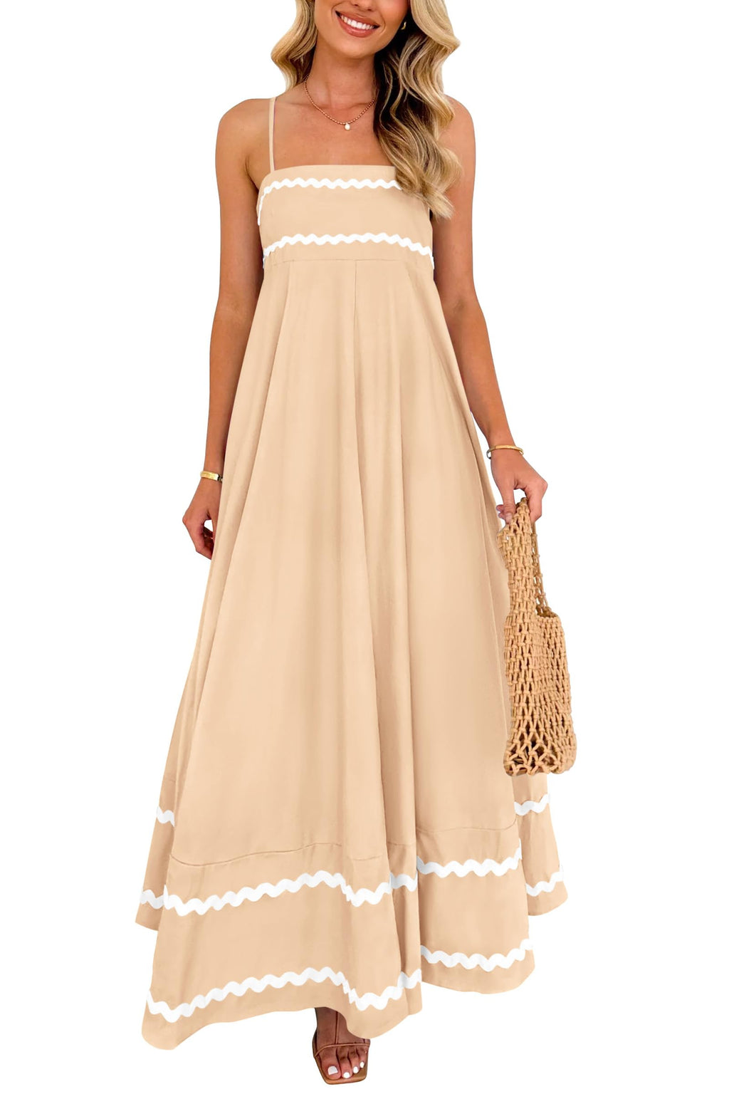 PRETTYGARDEN Women's Summer Flowy Maxi Dress Casual Sleeveless Spaghetti Strap Ruffle Beach Long Dresses