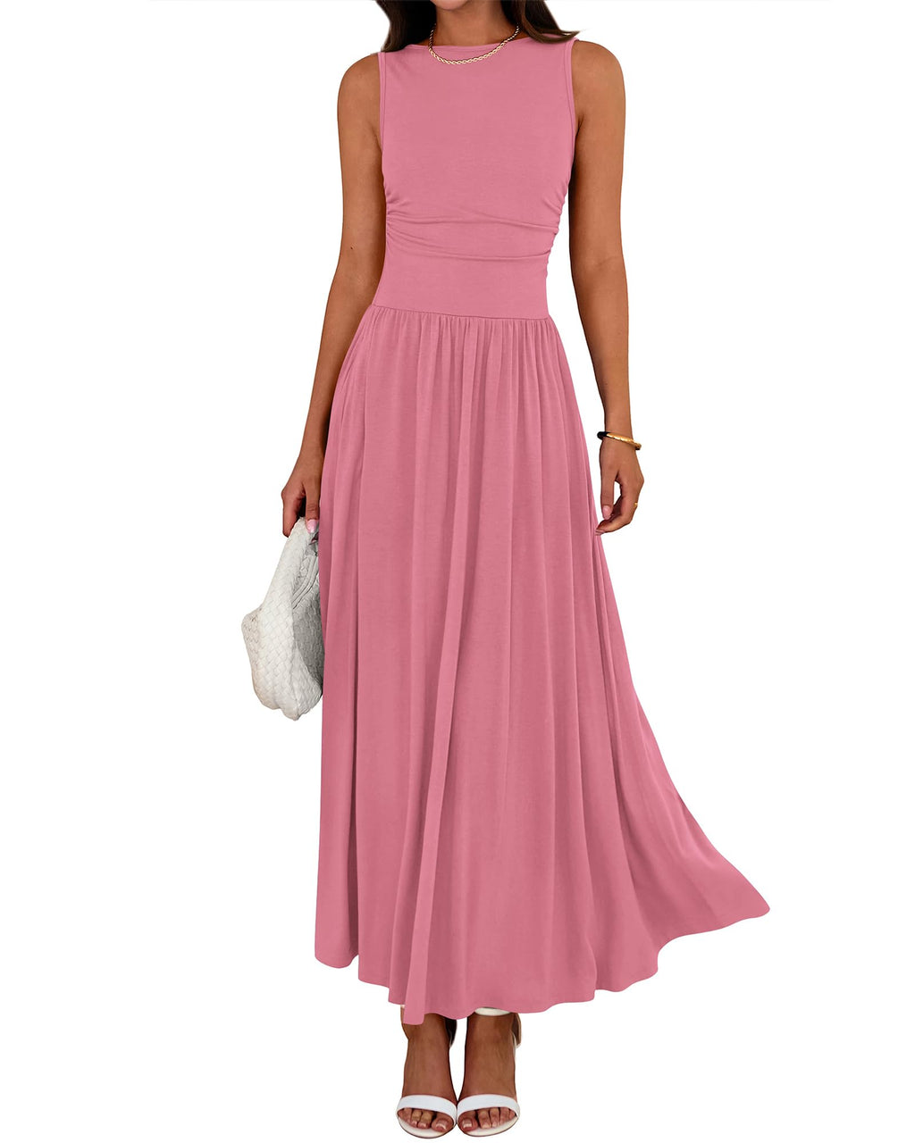 BTFBM Summer Maxi Dresses for Women Spring Sleeveless Casual Ruched High Waisted Long Sundress Flowy Beach Dress