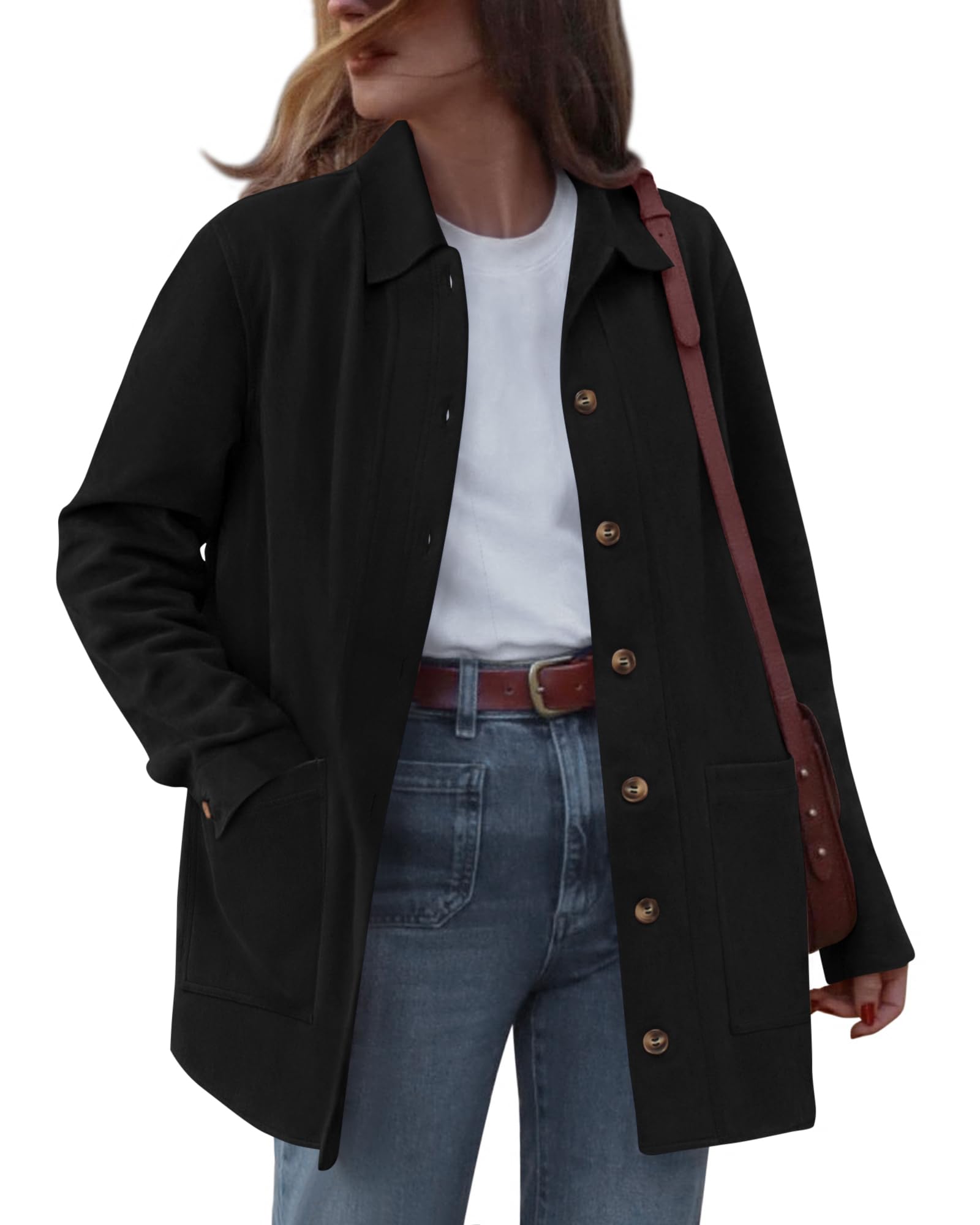 BTFBM Faux Suede Jacket Women Fall Fashion Leather Jackets Long Sleeve Button Down Winter Coats Shackets Outerwear