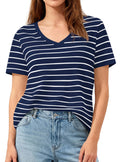 PRETTYGARDEN Short Sleeve Shirts for Women Spring V Neck Cute Tops Casual Striped Shirt Knitted Tees Summer Outfits