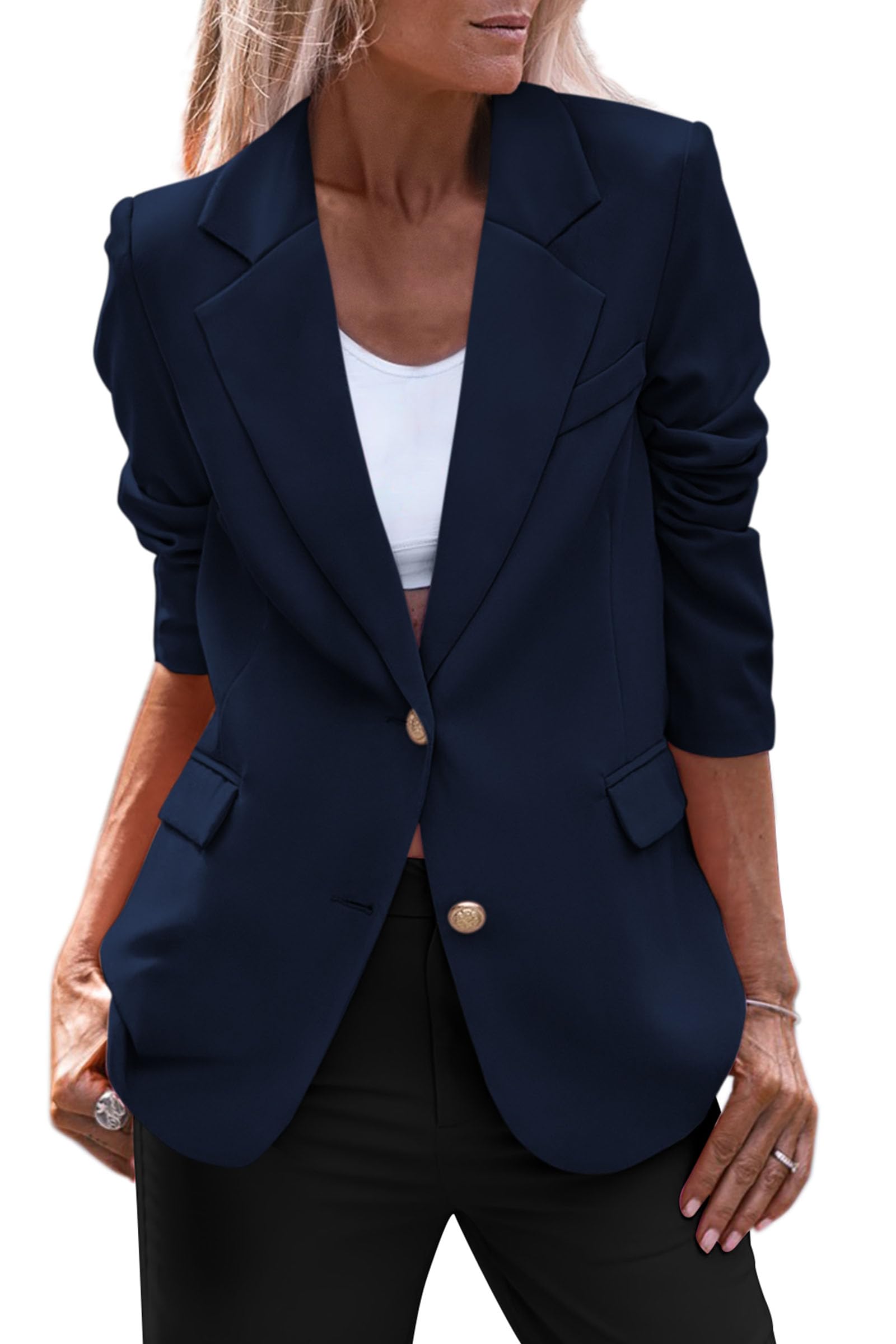 PRETTYGARDEN Women's Spring Fall Business Casual Blazers Long Sleeve Notch Lapel Trendy Work Office Blazer Jackets Outerwear