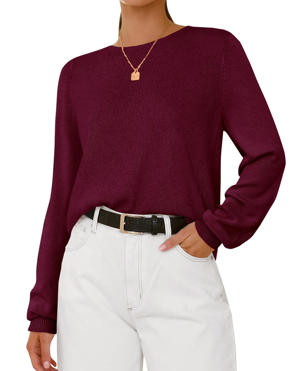 BTFBM Womens Long Sleeve Crew Neck Sweaters Spring Casual Classic Soft Loose Fit Basic Pullover Jumper Knit Top
