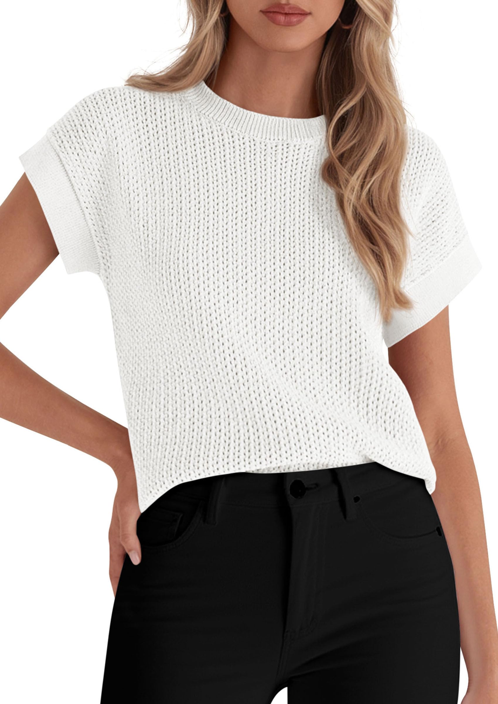 PRETTYGARDEN Women Spring Sweater Vest Business Casual Tank Top Lightweight Cap Sleeve Knit Shirts Trendy Summer Outfits