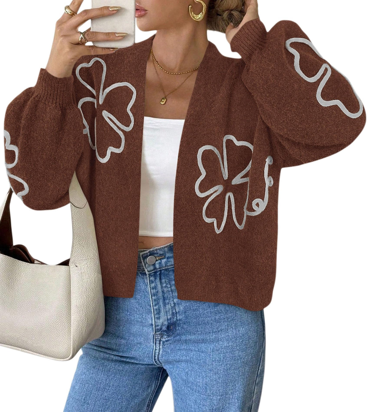 PRETTYGARDEN Women's Floral Oversized Cardigan Sweaters Trendy Fall Outfits Long Sleeve Sweater Jacket, Open Front Coat, Cozy Soft Chunky Knit, Casual Outerwear,Winter Fashion Clothing