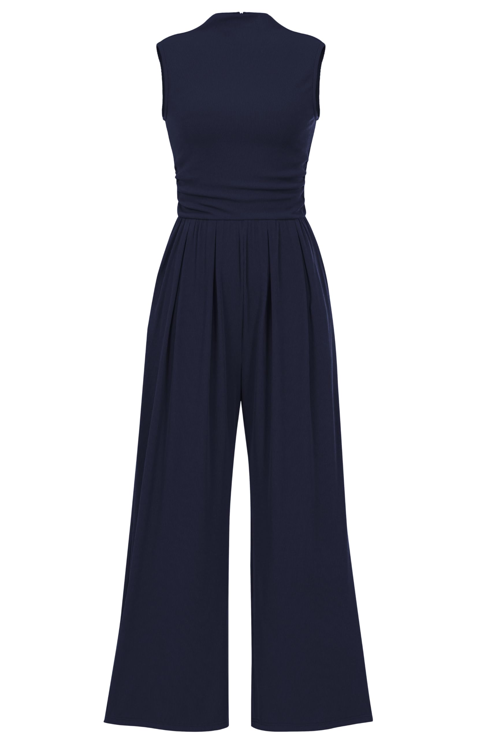 PRETTYGARDEN Womens Summer Jumpsuits Dressy Casual One Piece Outfits Sleeveless Mock Neck Wide Leg Pants Rompers with Pockets