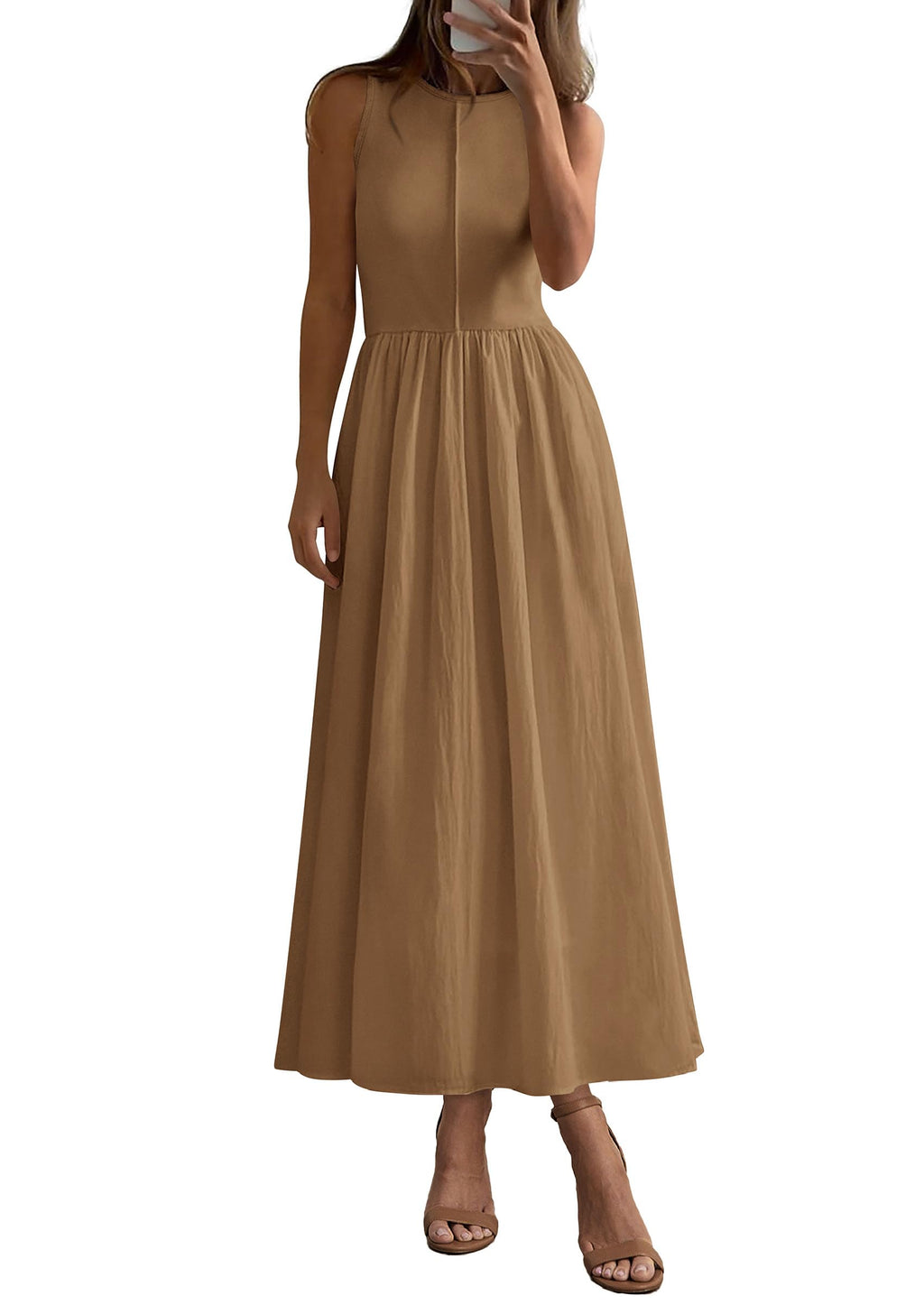 PRETTYGARDEN Maxi Dresses for Women Summer Casual Sleeveless Patchwork Flowy Vacation Sundress Knit Long Work Tank Dress