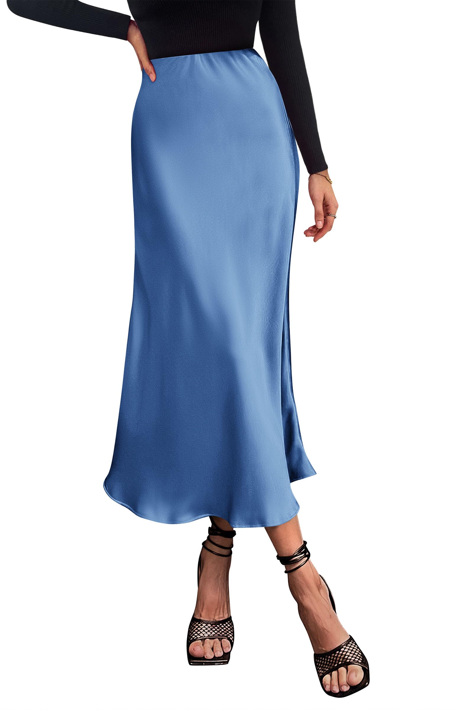 PRETTYGARDEN Women's Satin Skirts Dressy Casual Fall High Waisted Cocktail Wedding Flowy Elegant A Line Midi Skirt