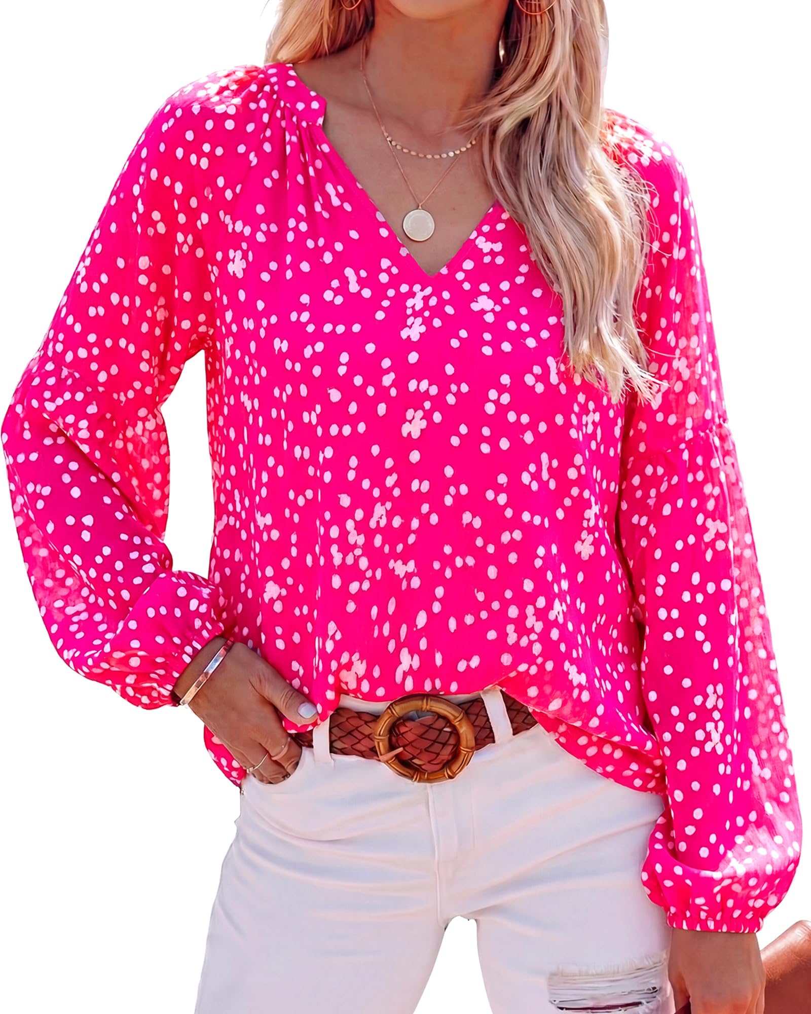 BTFBM Blouses for Women Dressy Casual Floral Summer Boho Tops V Neck Lightweight Long Sleeve Shirts Spring Clothes