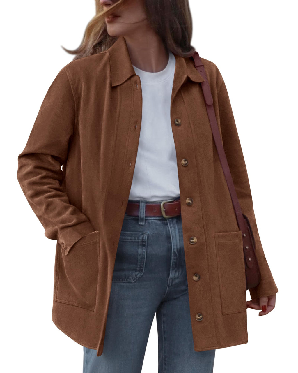BTFBM Faux Suede Jacket Women Fall Fashion Leather Jackets Long Sleeve Button Down Winter Coats Shackets Outerwear