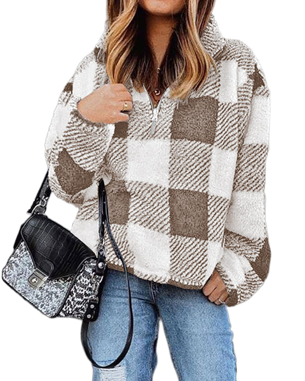 BTFBM Womens Sweatshirt Sherpa Quarter Zip Pullover Fall Winter Long Sleeve Fleece Sweaters Hoodies Sweatshirts Clothes