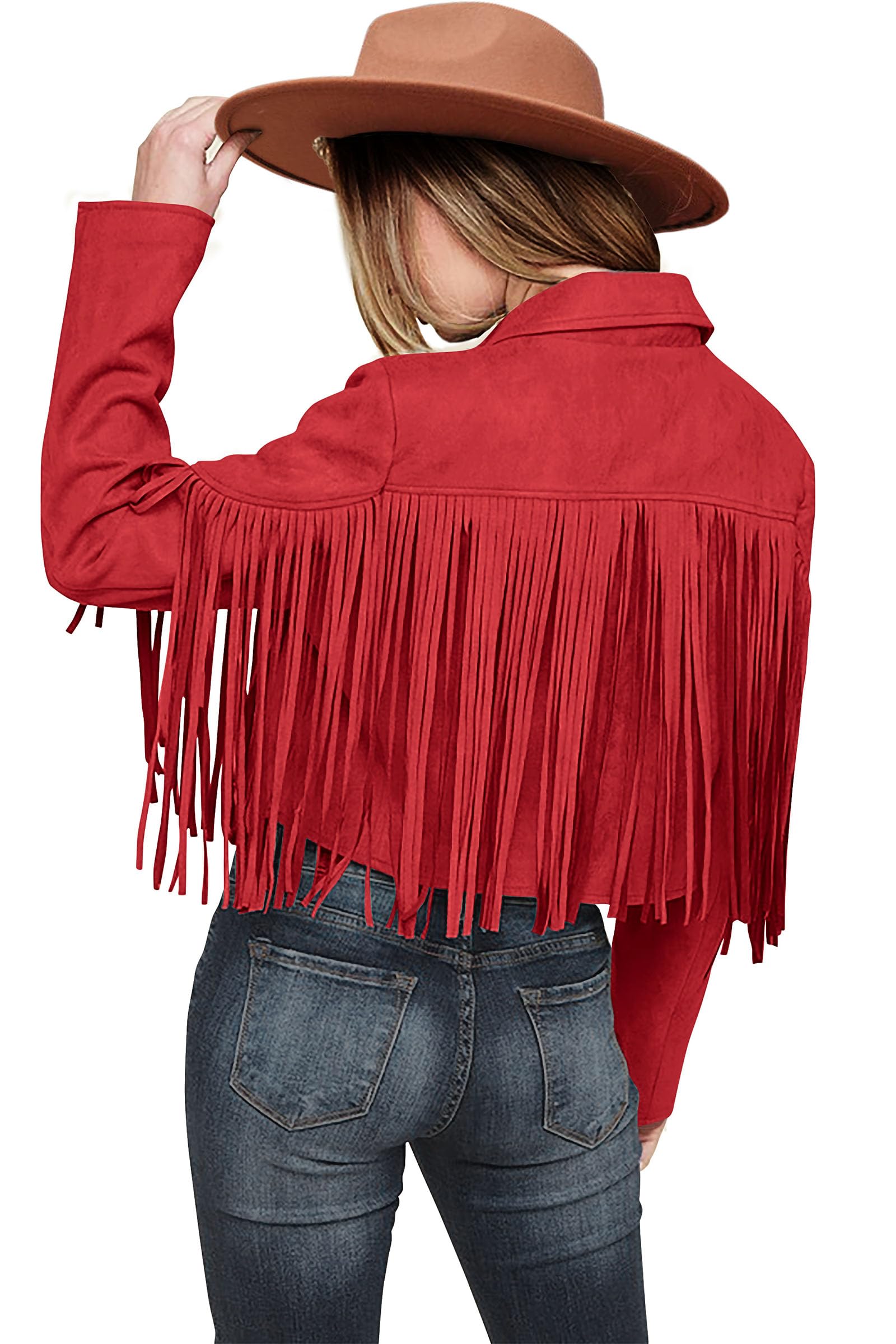 PRETTYGARDEN Women's Fringe Faux Suede Leather Jackets Fall Fashion Tassel Motorcycle Cropped Coats