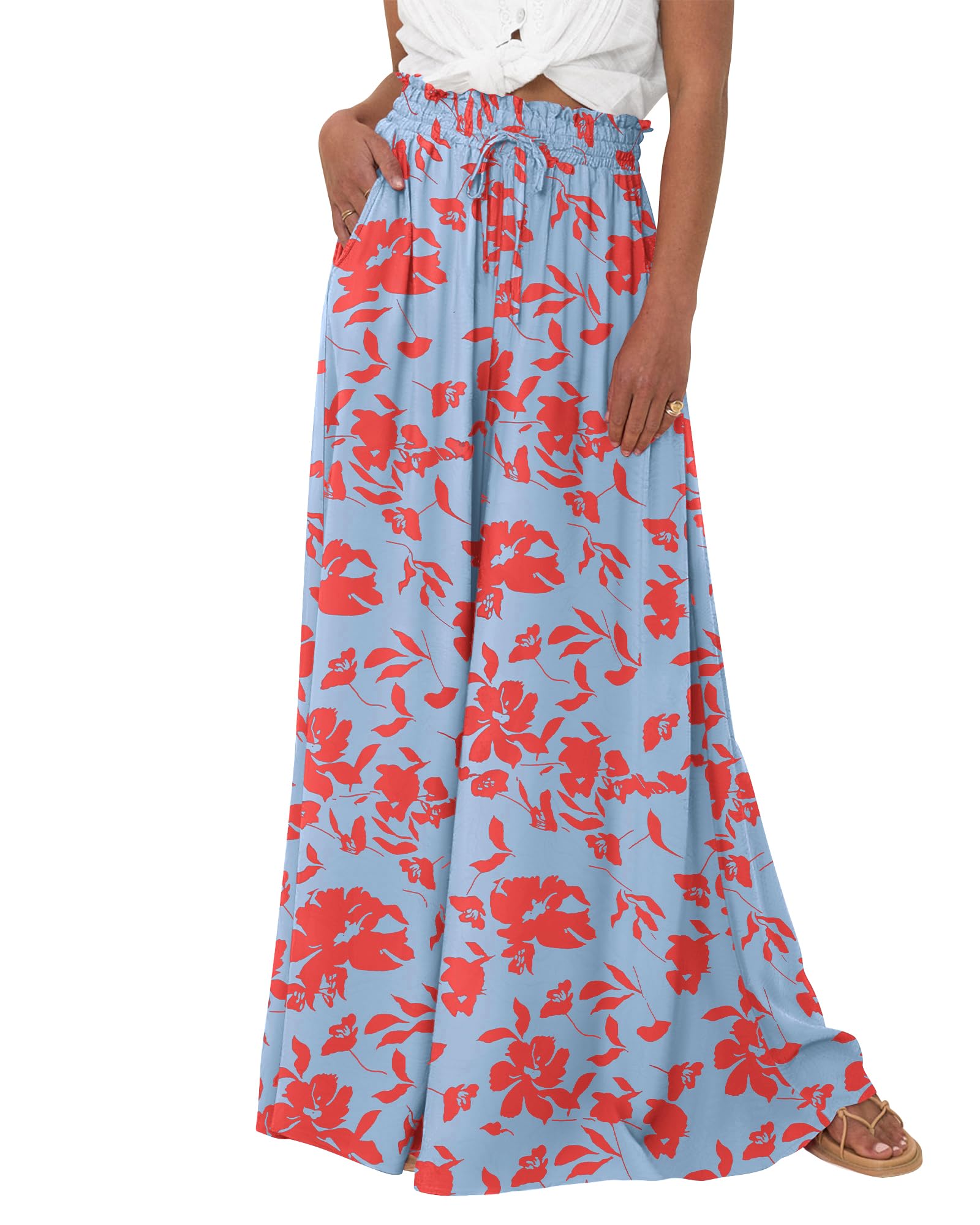 BTFBM Women Casual High Waist Wide Leg Pants Spring Summer Long Palazzo Pants Pocket Lounge Beach Vacation Clothes