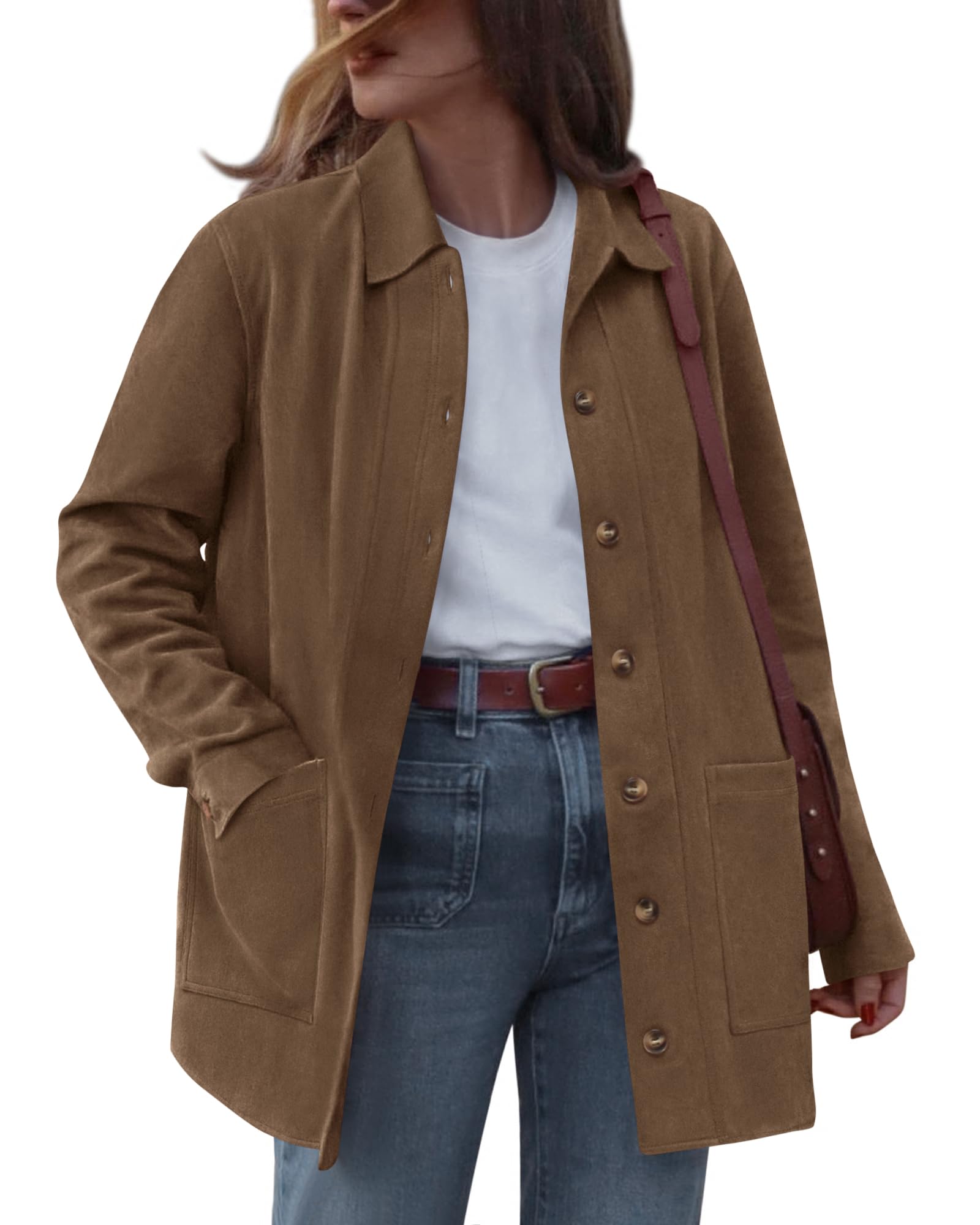 BTFBM Faux Suede Jacket Women Fall Fashion Leather Jackets Long Sleeve Button Down Winter Coats Shackets Outerwear