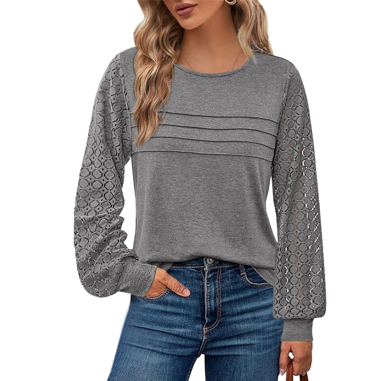 BTFBM Women's Long Sleeve Shirts Dressy Lace Fall Tops Trendy Business Casual T-Shirts Cute Work Outfits Blouses