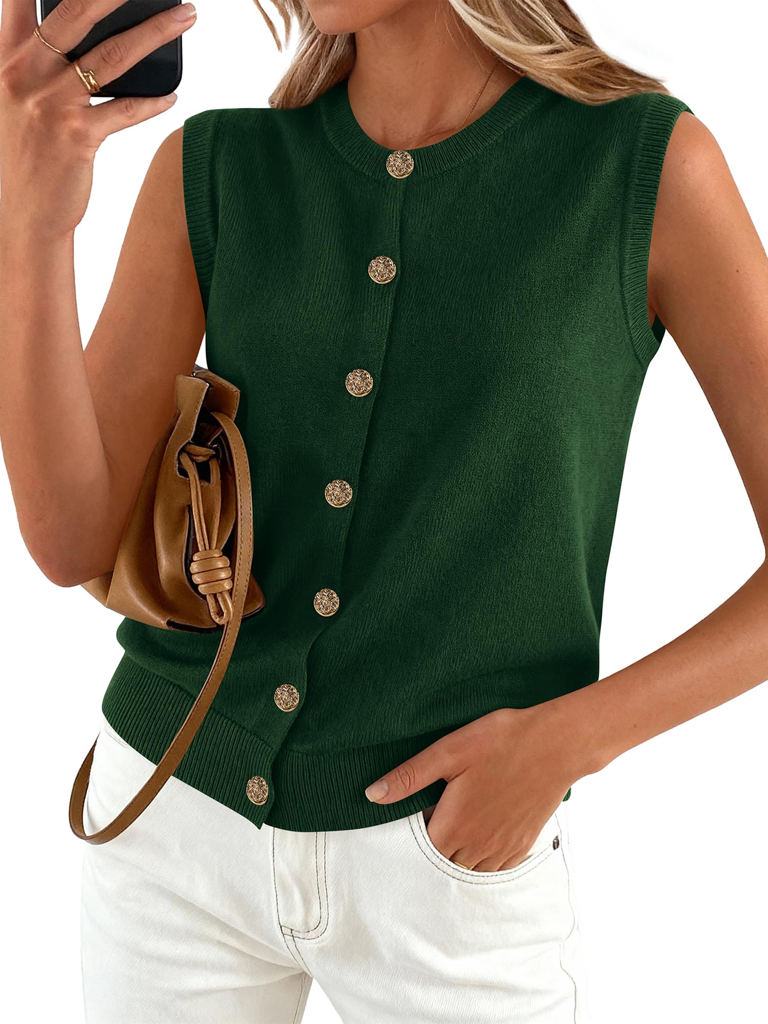 BTFBM Sweater Vest Women Casual Crewneck Loose Button Down Knit Sleeveless Cardigan Spring Clothes Summer Vest Tops