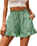 BTFBM Shorts for Women Spring Summer Beach Vacation Clothes Boho Floral Belted Casual Ruffle Short Pants Pocket Outfits