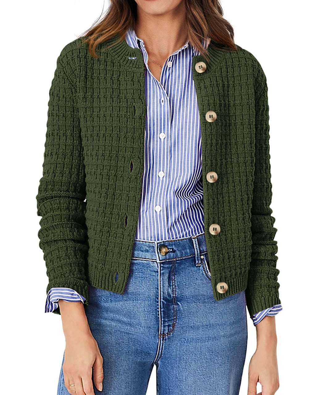 PRETTYGARDEN Women's Knit Cardigan Sweaters Casual Long Sleeve Open Front Button Down Trendy Jackets Outerwear