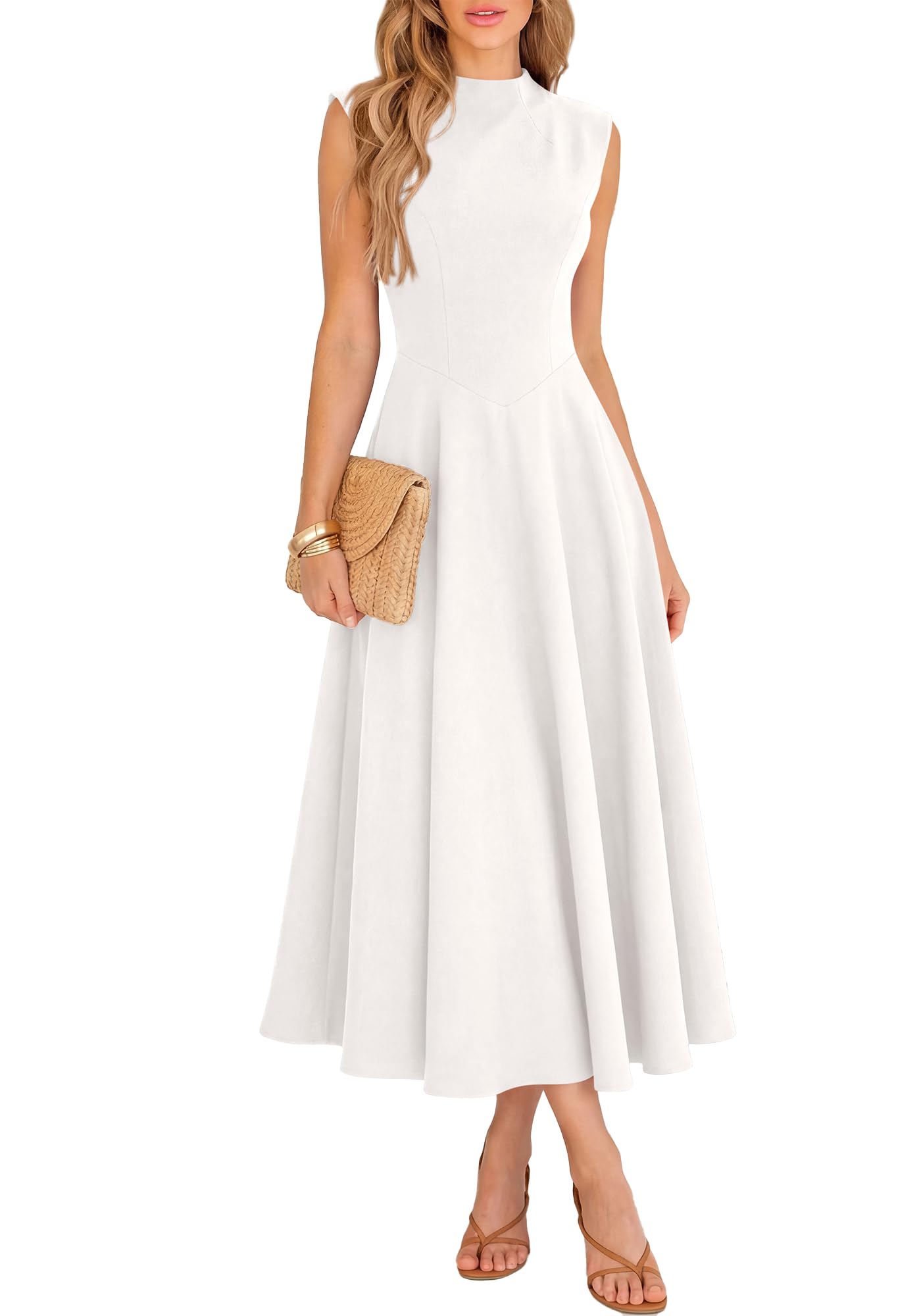 BTFBM Summer Dresses for Women Mock Neck Sleeveless High Waist Flowy Aline Maxi Spring Wedding Guest Dress Cocktail