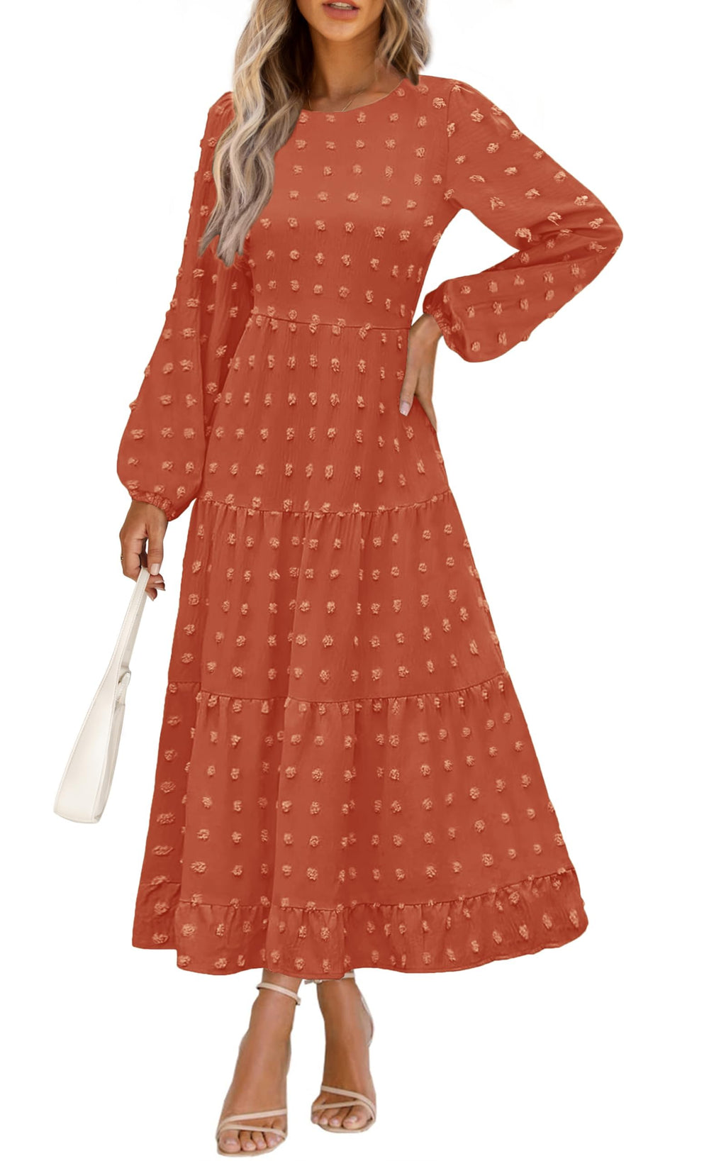 PRETTYGARDEN Women's Fall Spring Elegant Long Sleeve Maxi Dress Swiss Dot A Line Flowy Casual Holiday Party Going Out Dresses