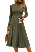 FreshPretty Womens Long Sleeve Turtleneck Dress Midi A Line Fall Dresses,High Neck Dress,Fit and Flare Work Dresses,Lightweight Knit,Flowy Winter Dresses Wedding Guest,Cocktail,Church,Casual